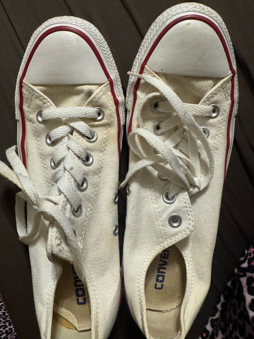 Converse Optical White Low Top Sneakers with Red Stripe